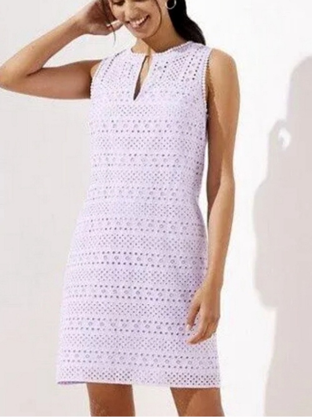 LOFT lavender light purple sleeveless eyelet shift dress, size 6
